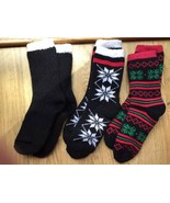 Set 3 Pair Ladies Winter Cable Knit Socks Lined Thick Christmas Snowflak... - $17.36