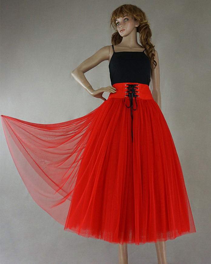 8 Layer Red Tulle Skirt Women High Waist Tulle Outfit Red Maxi Skirt Party Skirt Tutu Wedding 1796