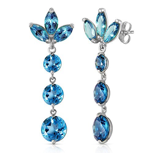 Galaxy Gold GG 14k White Gold Dangling Earrings with Natural Blue Topaz