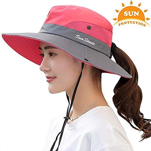 Ponytail Hole Women's Summer Sun UV Protection Hat Foldable Bucket Mesh ...