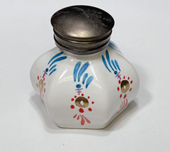 Old French Paris Style Ink Well Hand Painted Porcelain w/ Insert Ribbed ... - $37.62
