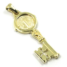 SOLID 18K YELLOW GOLD KEY PENDANT, SAINT BENEDICT MEDAL, CROSS, 1.2 INCHES image 1