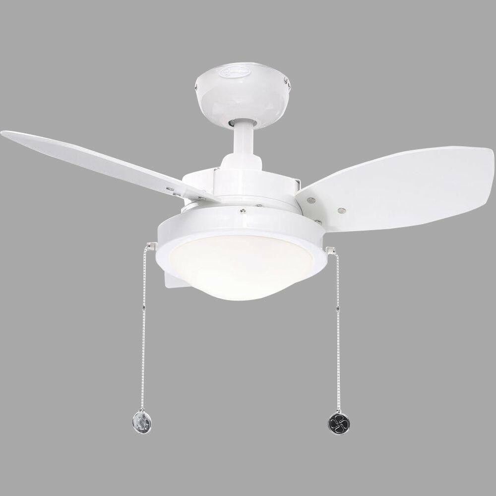 White Ceiling Fan Light Small Room 30 3Speed Reversible Opal Frosted