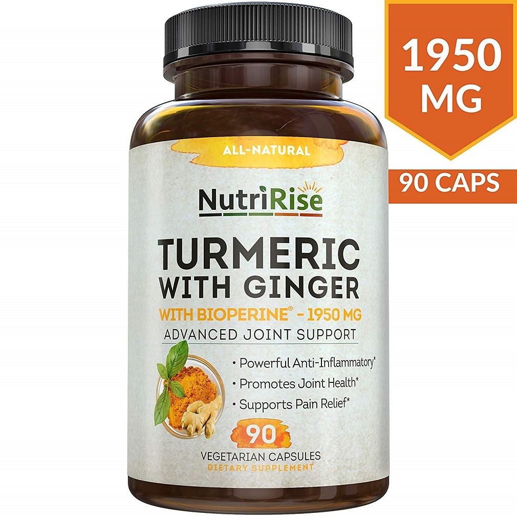 NutriRise Turmeric Curcumin Supplement with Ginger & BioPerine 90 Caps