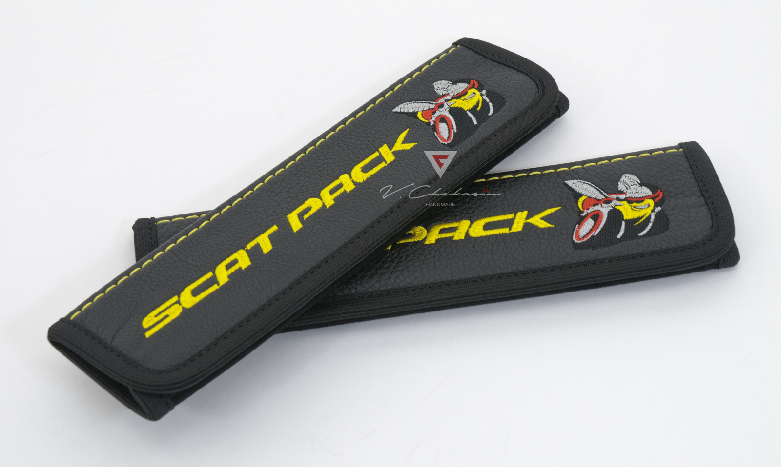 Seat belt Shoulder Pads fits Scat Pack Dodge Black Leather Yellow ...