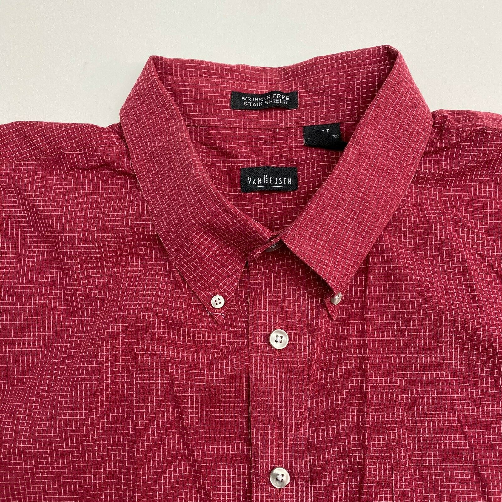 Van Heusen Button Up Shirt Mens 3XLT Red Check Short Sleeve Casual ...