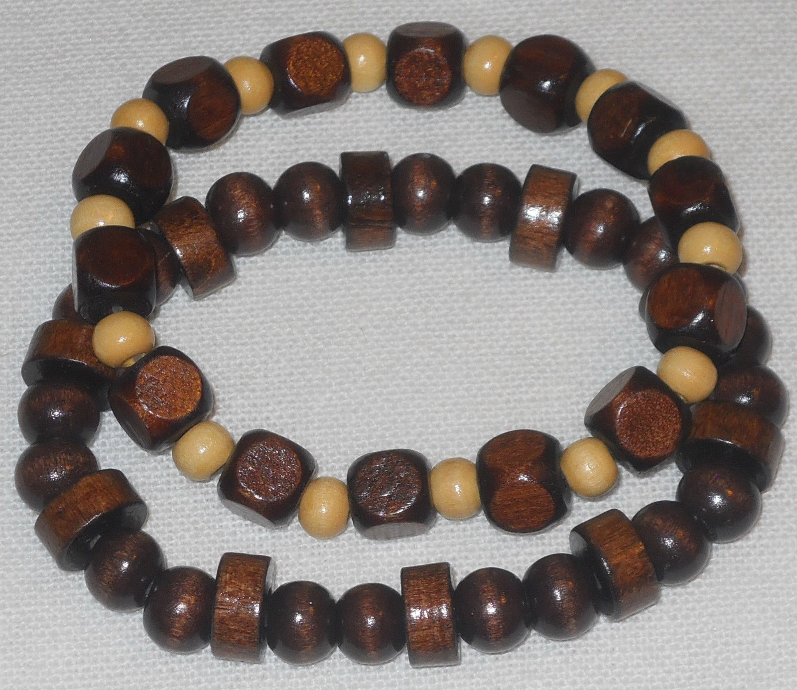 Handcrafted Lot Of 2 Earthy Boho Brown Wooden Bead Beaded Stretch Bracelets 7 7 Bracelets