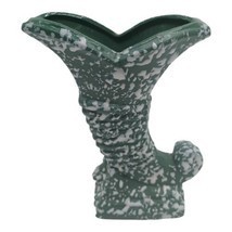 Vintage Savoy Green Cornucopia Vase Hand Made  White Splatter  - $16.78