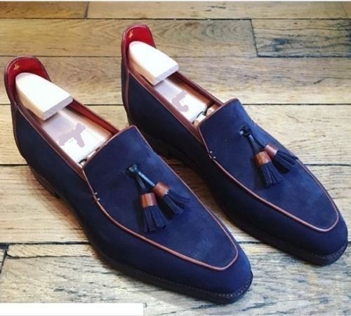 NEW Handmade Men elegant Suede Tassels shoes, Men Navy blue Driving Shoes, Men S