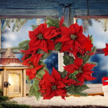 Christmas Wreath Poinsettia 3 Bush Combo 22&quot; Artificial Wreath, Berries ... - $109.99