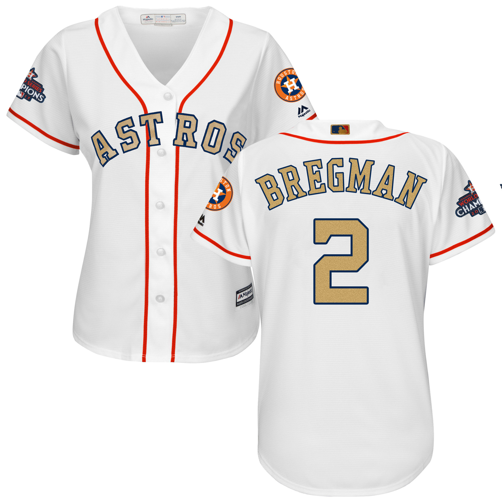 Women's 2 Alex Bregman Jersey Houston Astros Champions Gold Edition