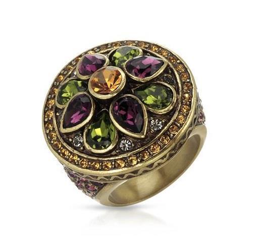 LA VINTAGE KATHY LEVINE QVC CITRINE/GREEN/CLEAR/PURPLE SWAROVSKI RING
