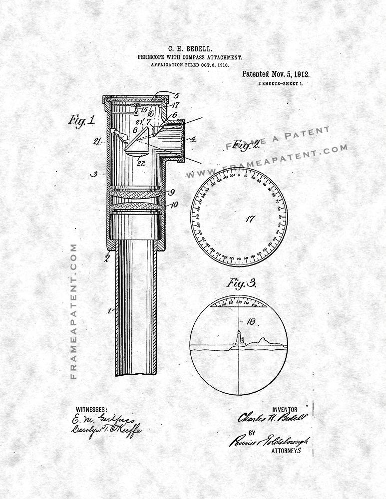 Periscope With Compass Attachment Patent Print - Gunmetal