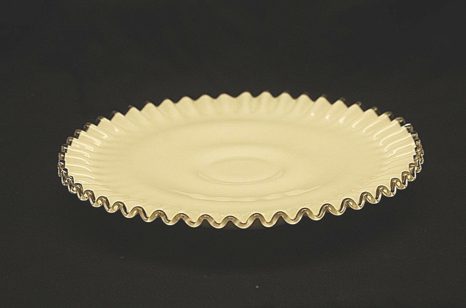 Primary image for Old Vintage Silver Crest Fenton Low Cake Stand Clear Crimped Crest on Milk Glass