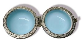 Vintage Robin Egg Blue Ceramic Hinged Jewelry Trinket Box image 4