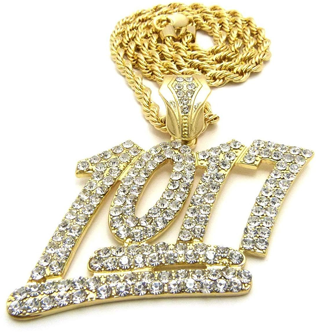 MENS LARGE ICED OUT NUMBER 1017 PENDANT 24' CUBAN, BOX, ROPE CHAIN