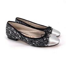 Sam Edelman Womens Sara Black Gray Tweed Silver Metallic Cap Toe Flats Size 7.5M - $34.65