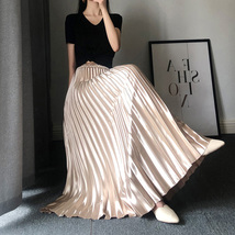 Pleated Long Skirt Womens Pleated Skirt Outfit, Champagne, Silver, Black image 2
