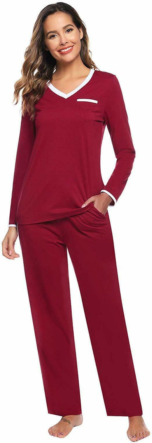 Women's Pajama Set Long Sleeve V-Neck Full Length Pants Soft Pj Sets ...