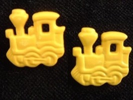 Train Engine Button EARRINGS-Model Railroad Funky Jewelry-YELLOW - $3.97