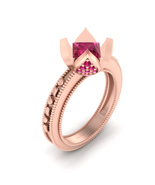 Flower Petal Art Nouveau Engagement Ring Womens Pink Ruby Bridal Wedding Ring  - $759.99