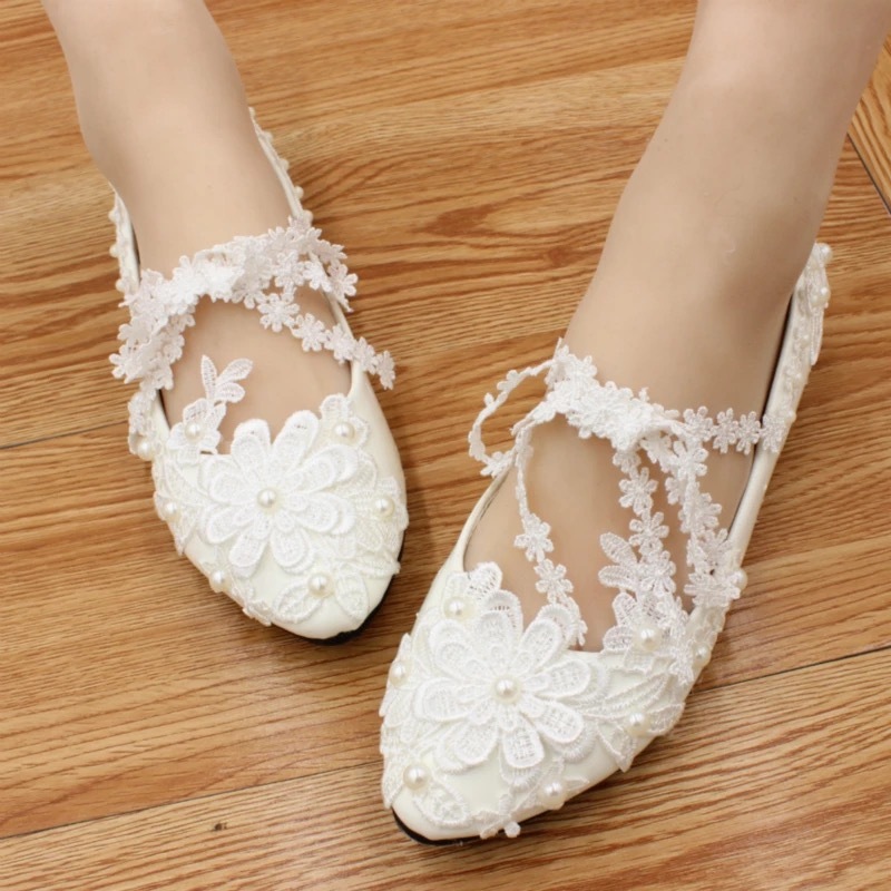 Women Ribbon Style Bridal Ballet Flats/Wedding Flat Shoes with Lace ...