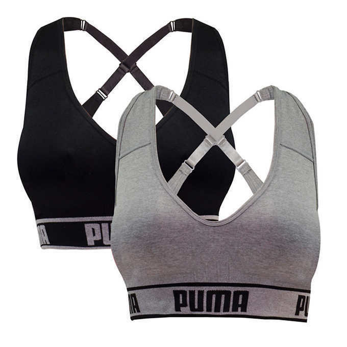 Puma Seamless Sports Bra, 2-pack Black & Gray Women's Sz L NWT ...