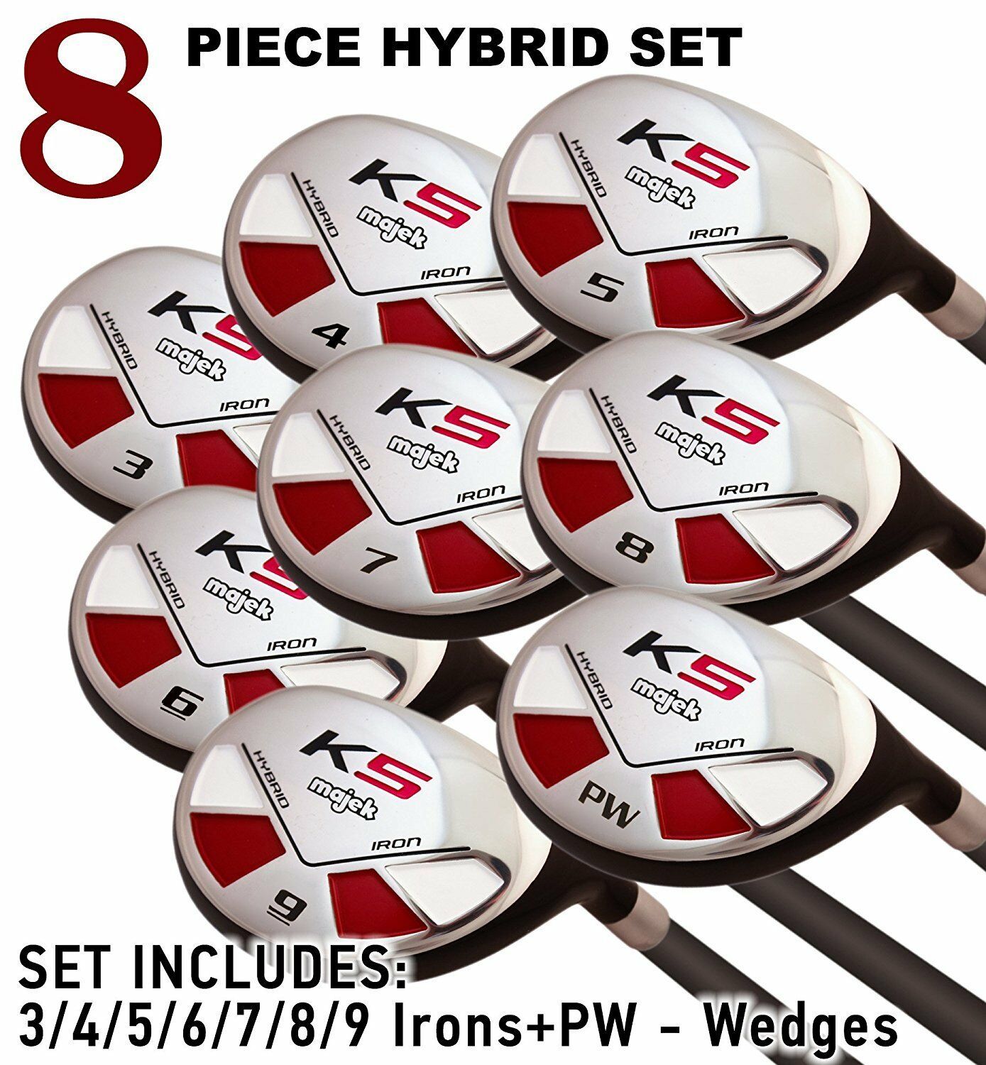 Senior Flex One Length Mens Majek Golf Clubs All Hybrid Set 3PW