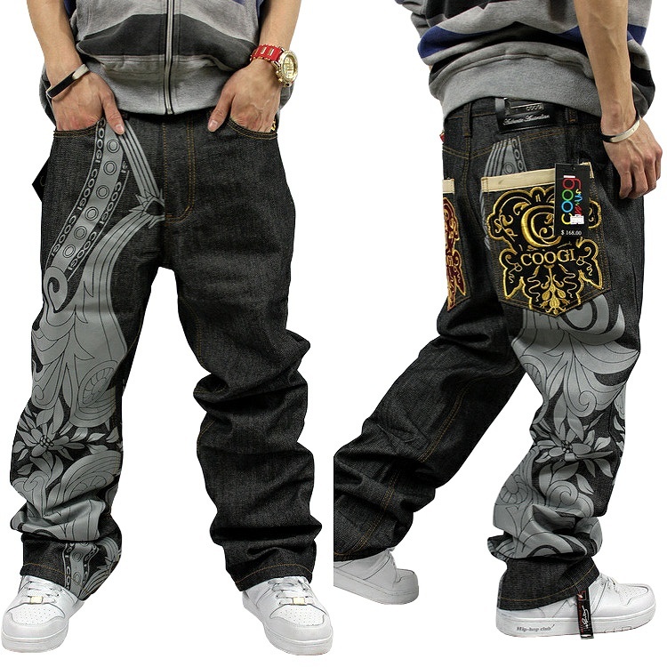 Men's Straight Hip Hop Graffiti Print Embroidery Skateboard Streewear Baggy Jean