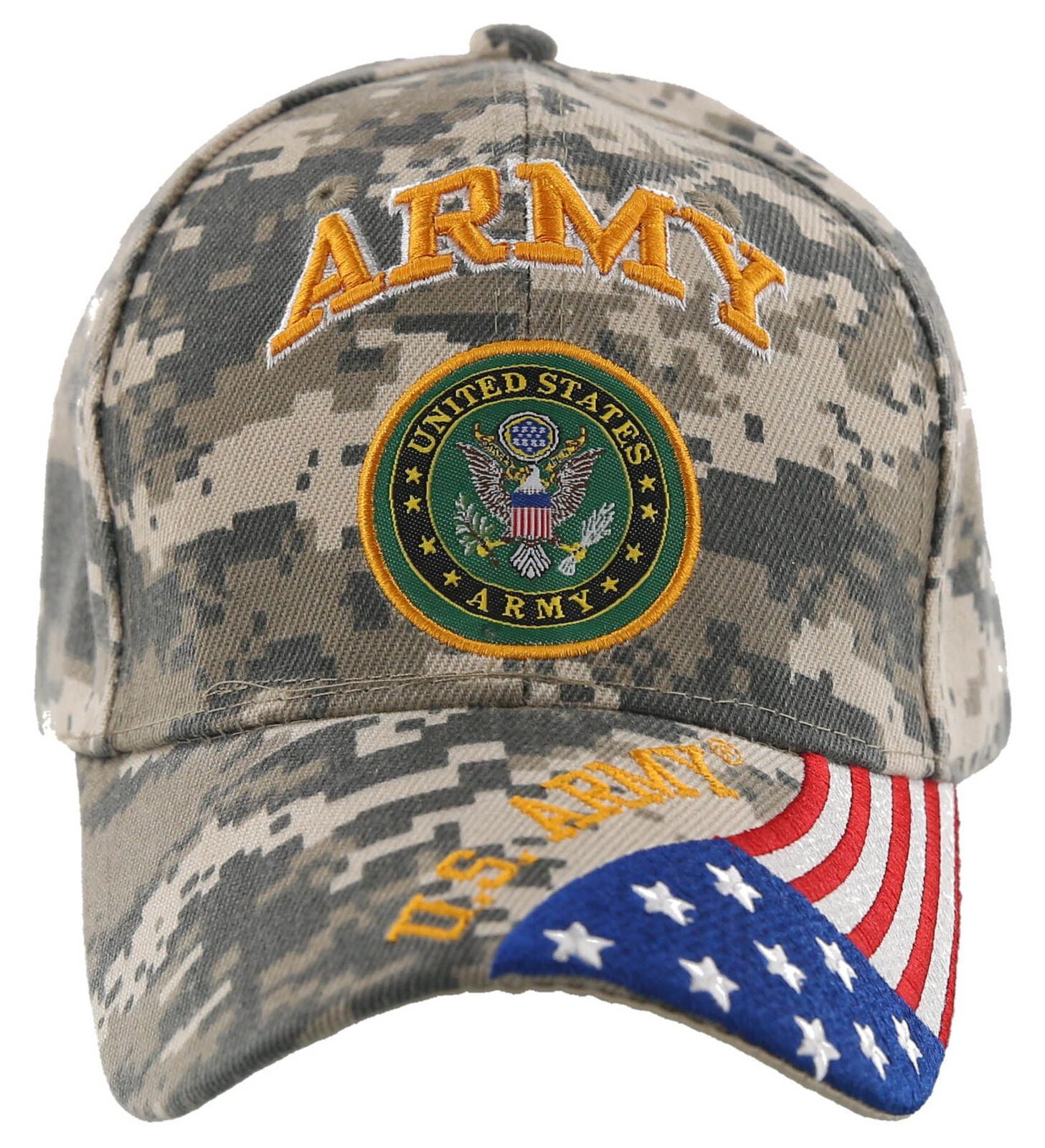 NEW! US ARMY ROUND SIDE USA FLAG BALL CAP HAT ACU CAMO - Men's Hats