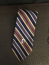 VTG 1970&#39;s Pierre Cardin LOGO Red White Blue Gold Polyester Stripe Tie NICE - $19.80
