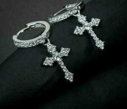 925 Silver / 14kt Gold Plated Cross Drop Earrings Unisex Gift 1 Pair NEW - $9.89
