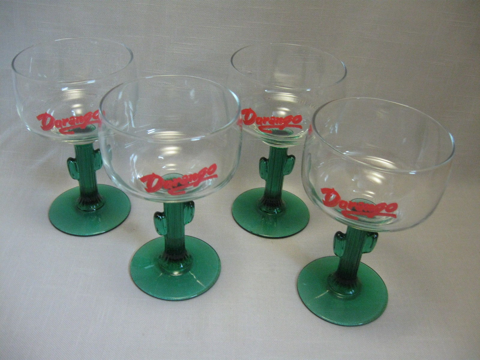 Goblets Clear Glass Margarita Qty 4 Green Cactus Stem Darango Libbey Glass 1970' Pottery & Glass