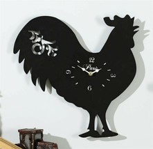 Rooster Wall Clock 15" Hanging Black Iron Farm Animals Kitchen Country Cut Out
