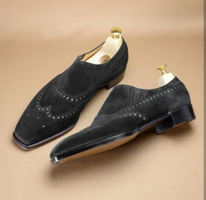 New Men's Handmade Loafer Shoes, Black Suede Loafer Wing Tip Casual Fashion Shoe