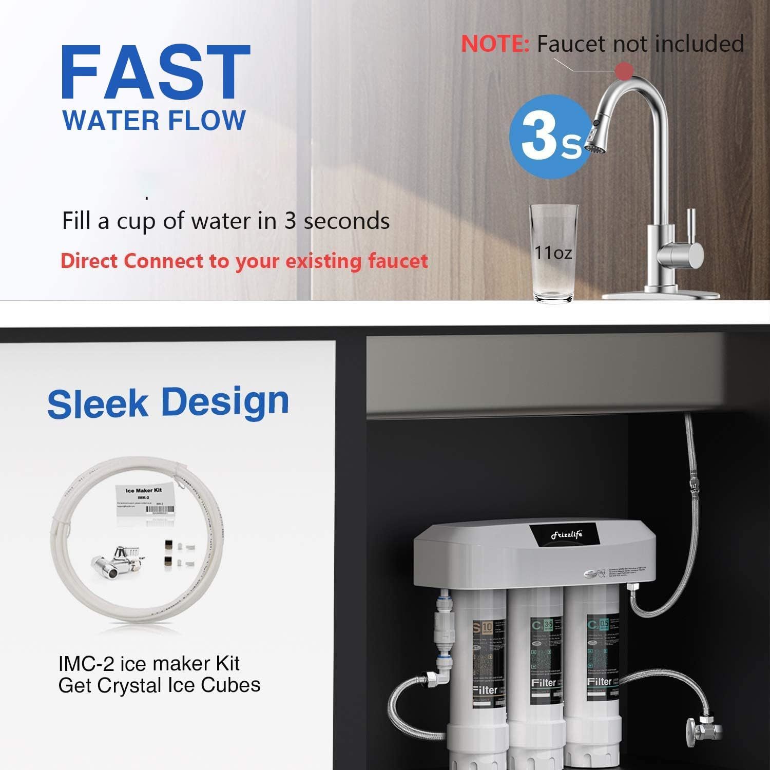 Frizzlife Under Sink Water Filter System SK99NEW, Direct Connect, NSF