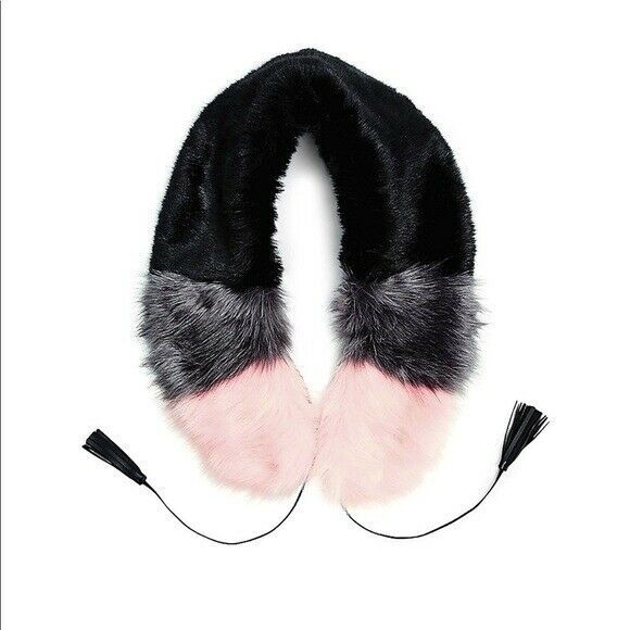 Steve Madden BLACK/GREY/PINK Women's Colorblocked Faux Fur Scarf, US One Size