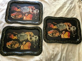 lot 3 Vintage Coca Cola Fondue Cheese Party Black Metal TV Serving Tray ... - $26.72