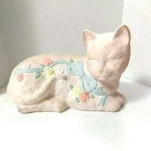 Vintage Ceramic Cat Pink With Flowers And Bows Approximately 10&quot; x 6&quot; - $18.12