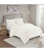 Chic 3pc Off White Cotton Floral Coverlet Quilt Set AND Decorative Shams - £85.70 GBP+