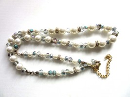 Crystal & Glass Pearl Necklace Faceted Aurora Borealis Crystals with Rhinesone R - $18.68