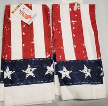 2 SAME PRINTED KITCHEN TOWELS (15&quot; x 25&quot;) AMERICAN FLAG WITH WHITE SPOTS... - $9.89