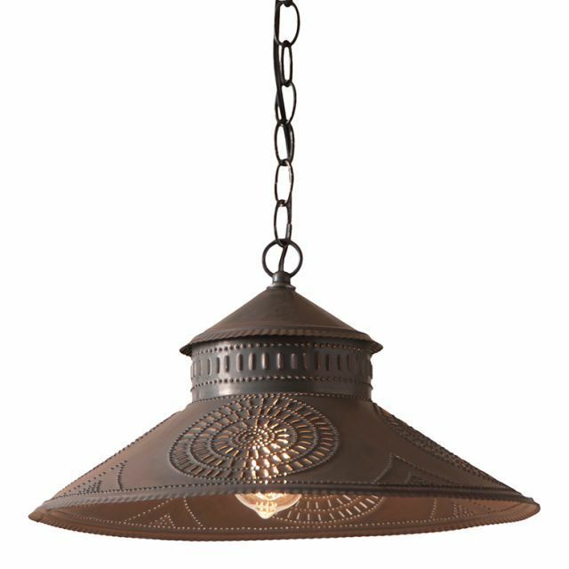 Shopkeeper Shade Light with Punched Chisel in Kettle Black Tin