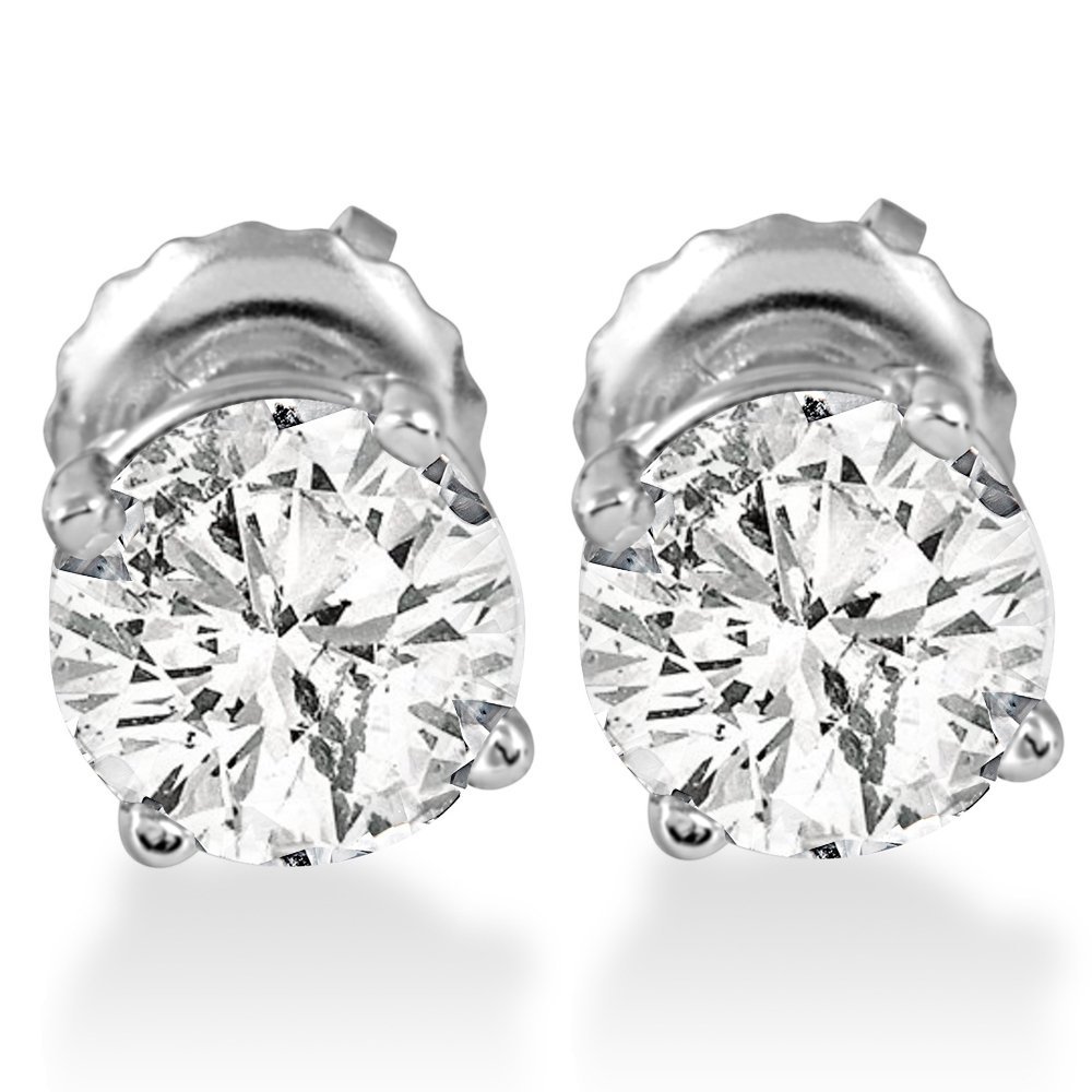 14k White Gold Finish Sterling Silver 1ct TDW Diamond Screw Back Studs