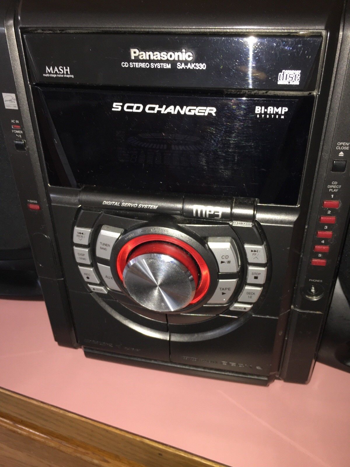 Panasonic SAAK330 5 CD Bookshelf Stereo System Dual Cassette AM FM