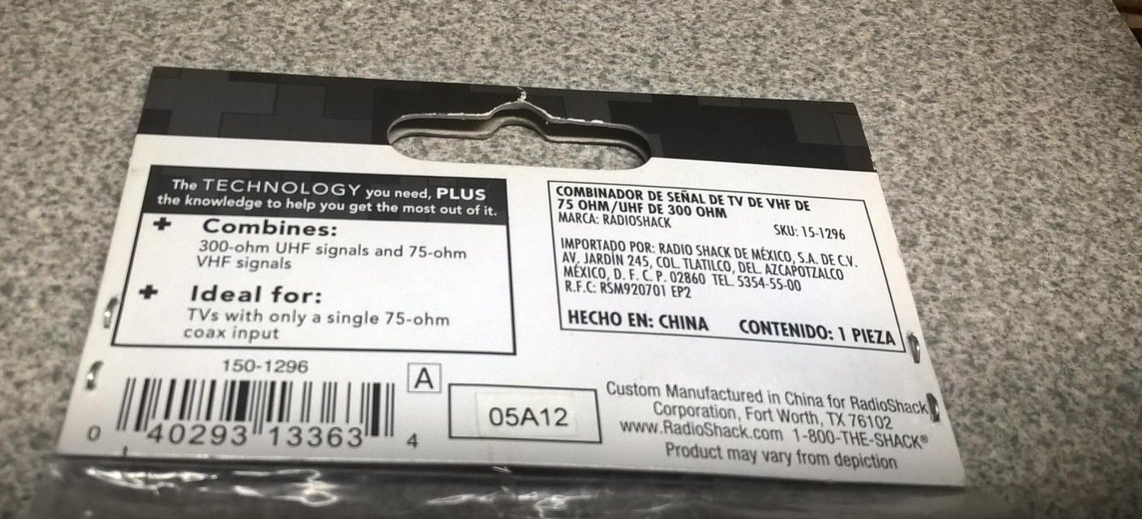 Radioshack 75Ohm Coax Combiner Splitter 151296 1501296 300 UHF/VHF TV