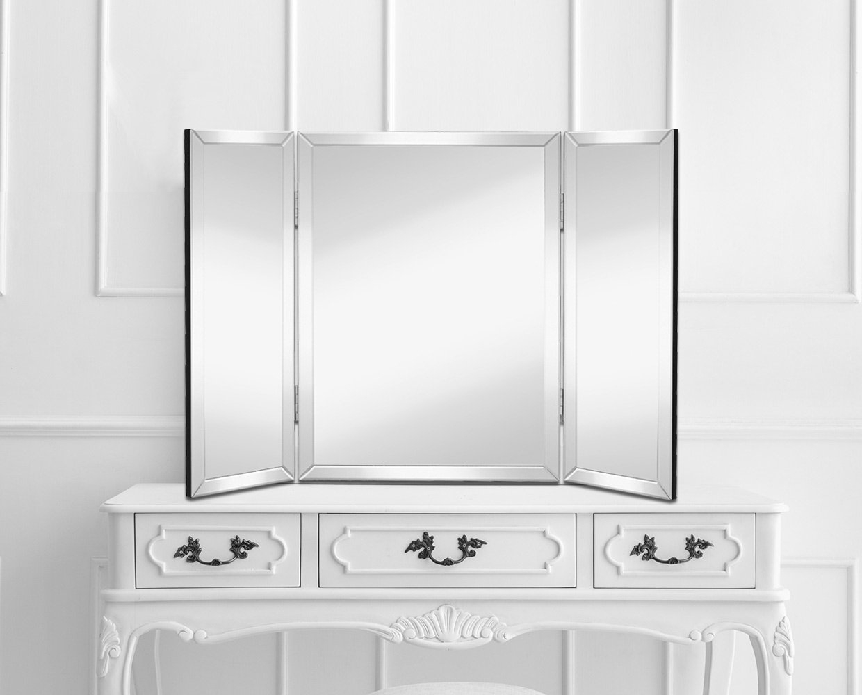 Hamilton Hills Trifold Vanity Mirror Solid Hinged Sided Trifold Beveled Mirro Vanities