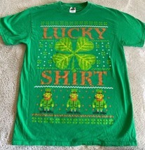 Lucky Tee Shirt Mens Green Orange Shamrock Leprechaun Short Sleeve Shirt... - $9.31