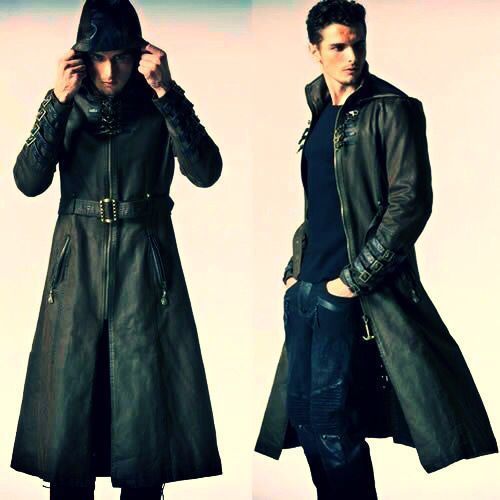 Image of MEN LEATHER COAT WINTER LONG LEATHER COAT GENUINE REAL LEATHER TRENCH COAT-UK13