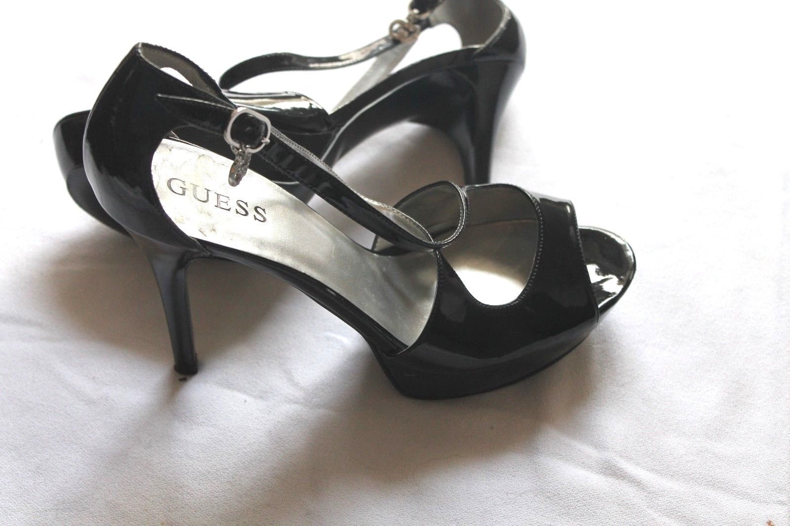 Primary image for Guess SHARLENE High Heel Platform Pumps Sandals Black Patent Size 8.5 